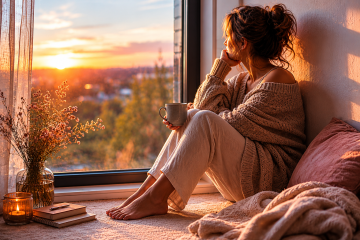 Mujer sentada junto a una ventana en un momento de silencio emocional tras una infidelidad.
