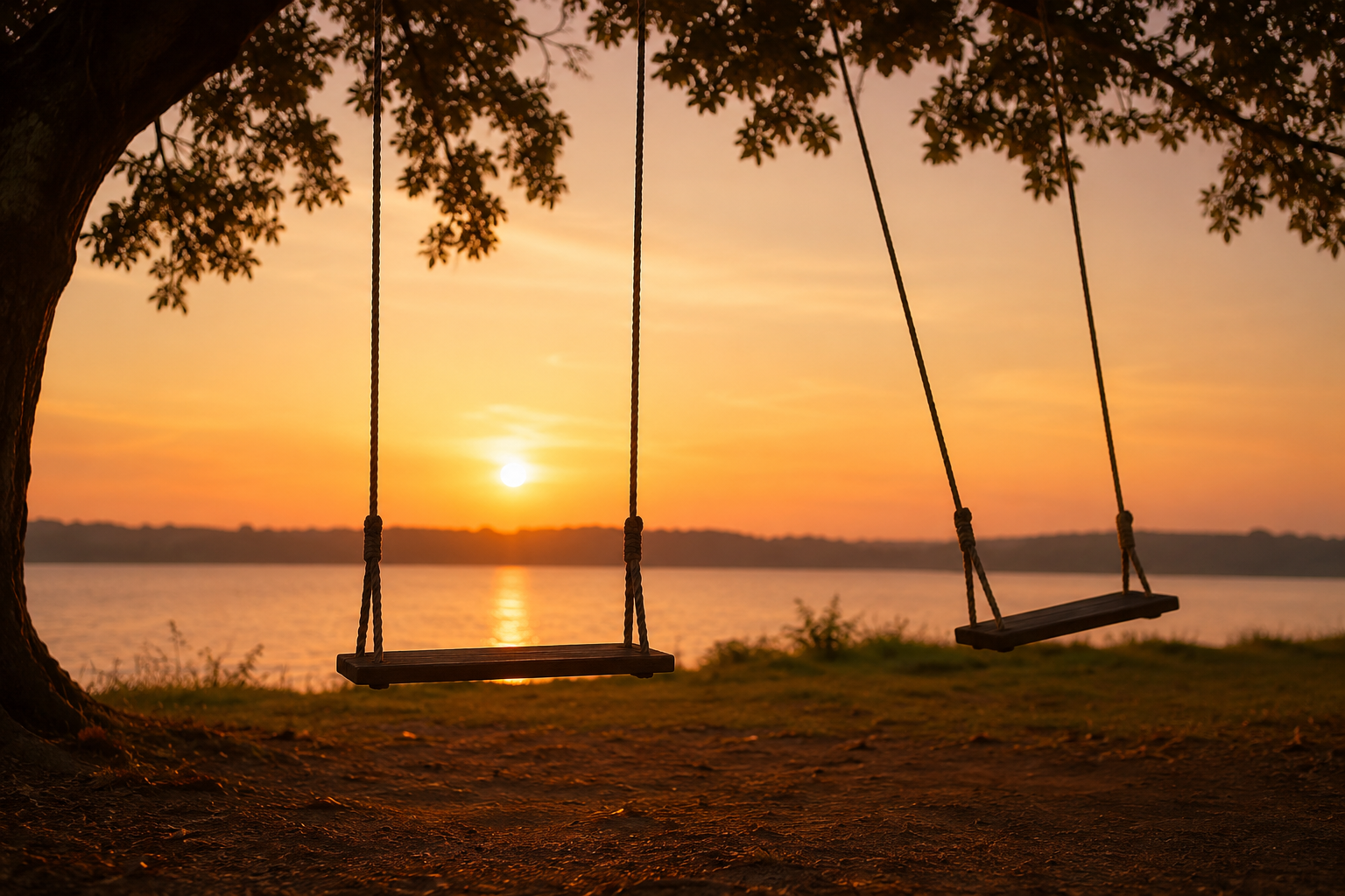 Dos columpios vacíos al atardecer simbolizando la niña interior, las heridas emocionales y la necesidad de sentirse vista y querida.